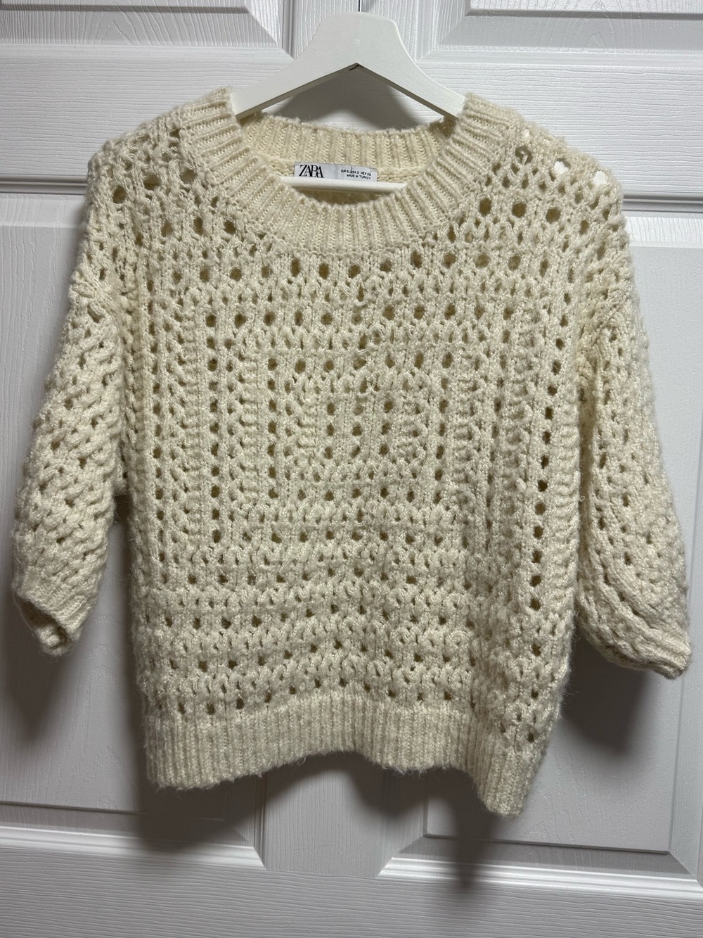 Zara Cream Open-Knit Boxy Crochet Sweater